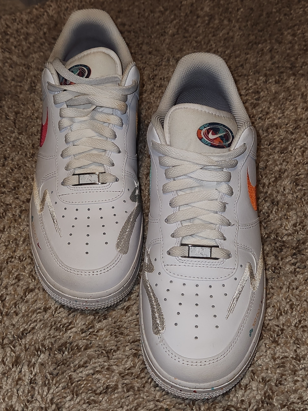 Nike White Air Force 1 Low with Multicolor Swooshes
